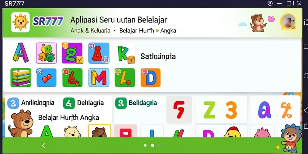 Antarmuka interaktif aplikasi SR777 untuk belajar huruf dan angka.